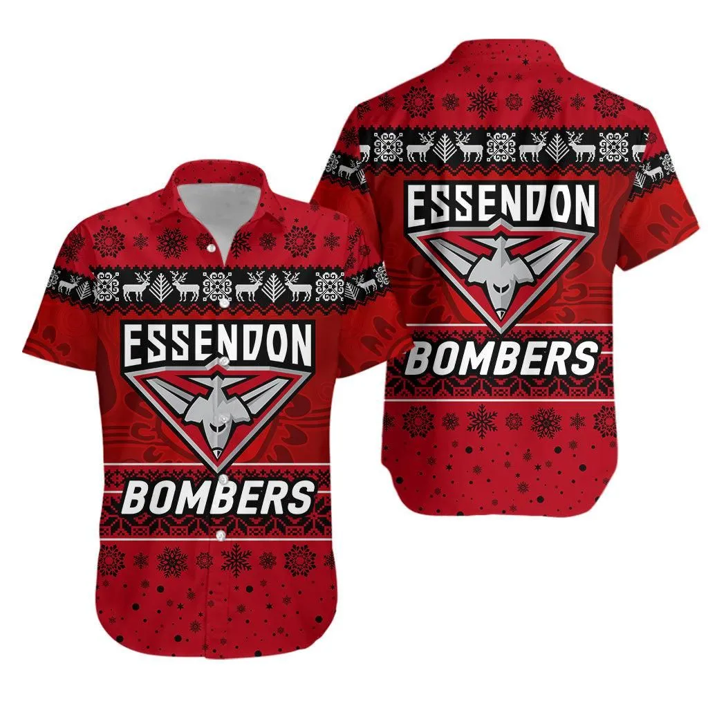 Essendon Bombers Hawaiian Shirt Christmas Simple Style   Red Lt8_1