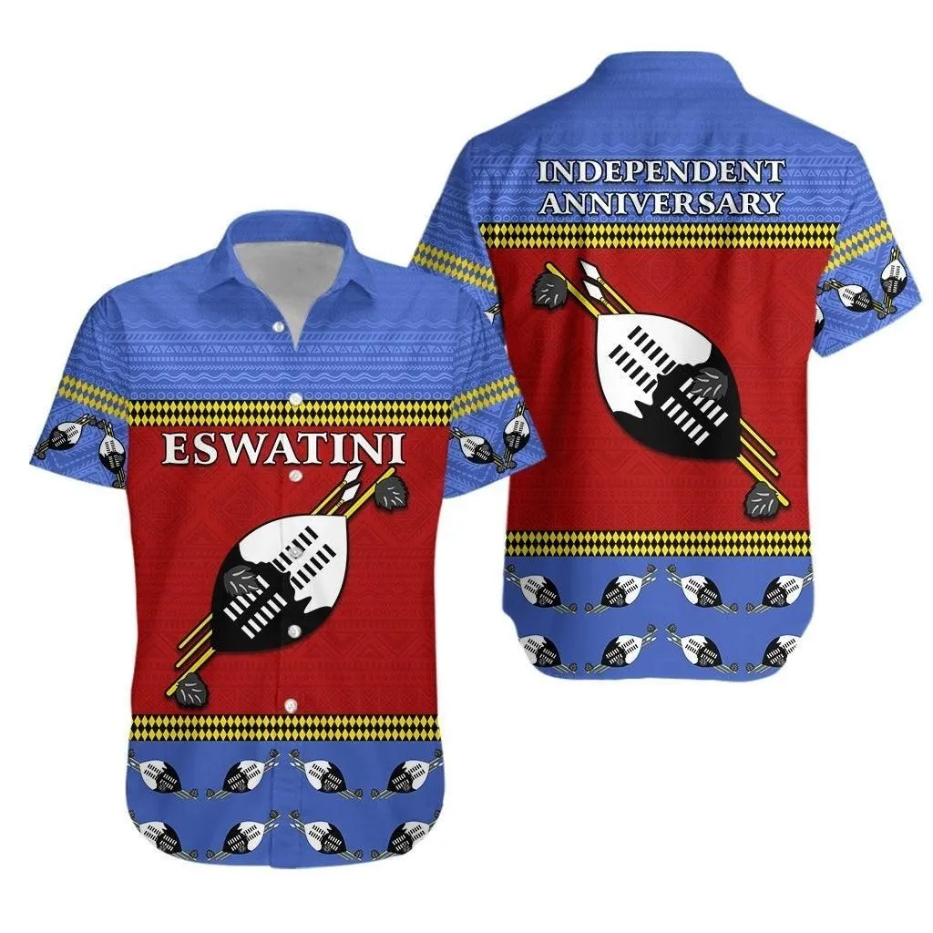 Eswatini Independent Anniversary Hawaiian Shirt   Flag And Shield Swaziland Lt13_1