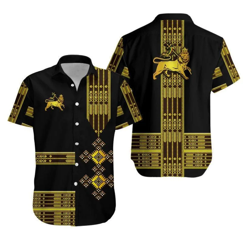Ethiopia Hawaiian Shirt Ethiopian Lion Of Judah Simple Tibeb Style   Black Lt8_0