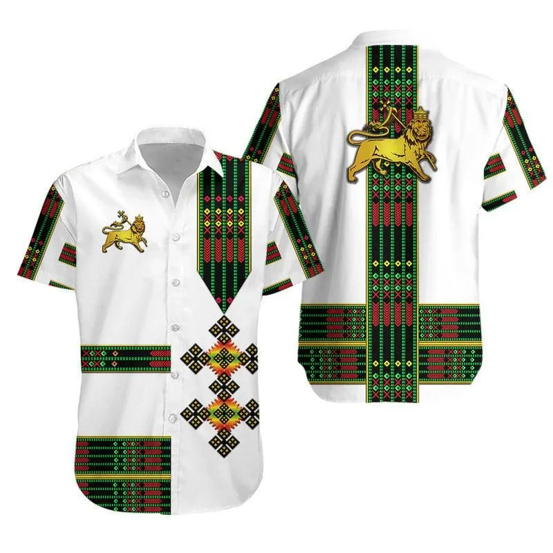 Ethiopia Hawaiian Shirt Ethiopian Lion Of Judah Simple Tibeb Style   Flag Style Lt8_0