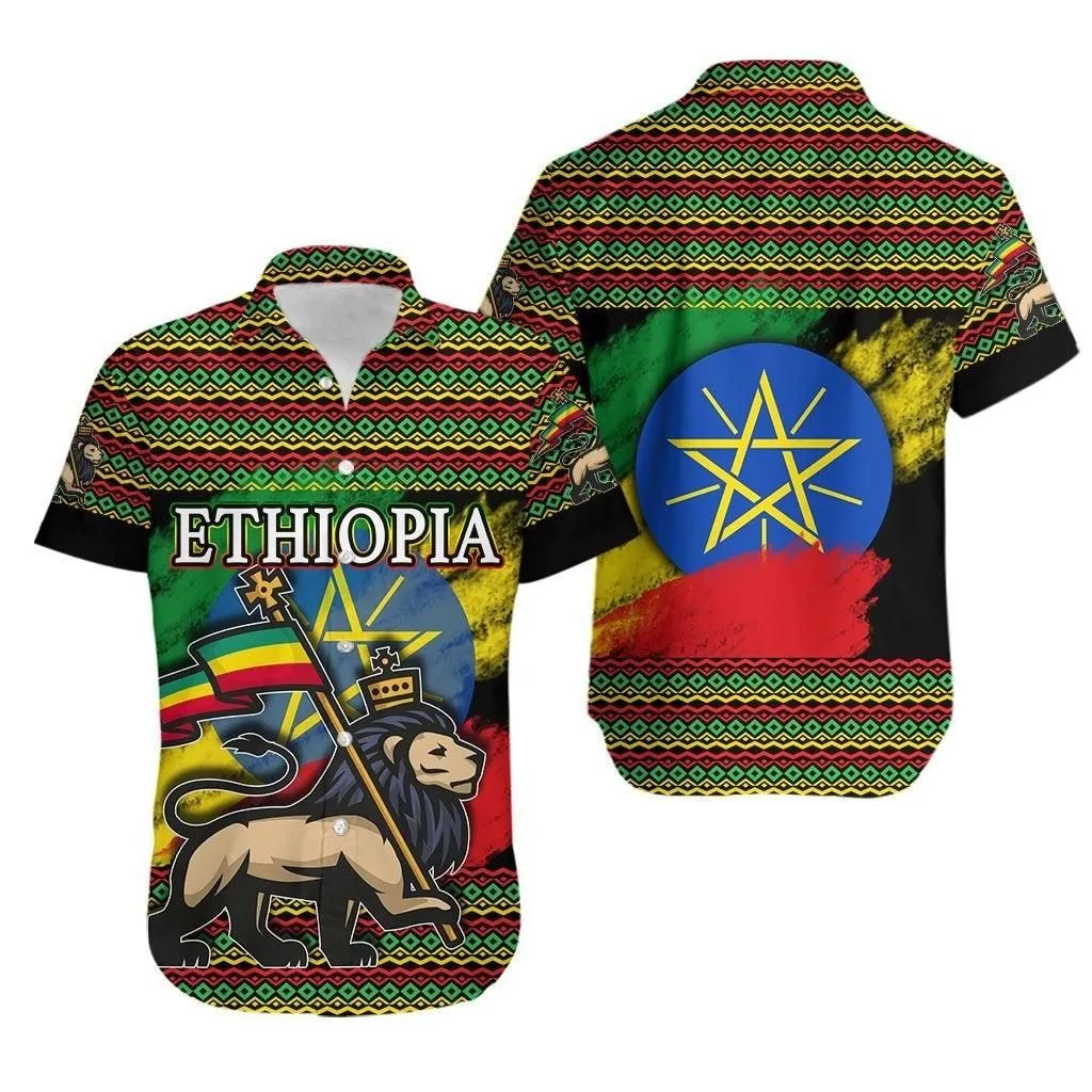Ethiopia Hawaiian Shirt Lion Of Judah Flag Grunge Lt6_1