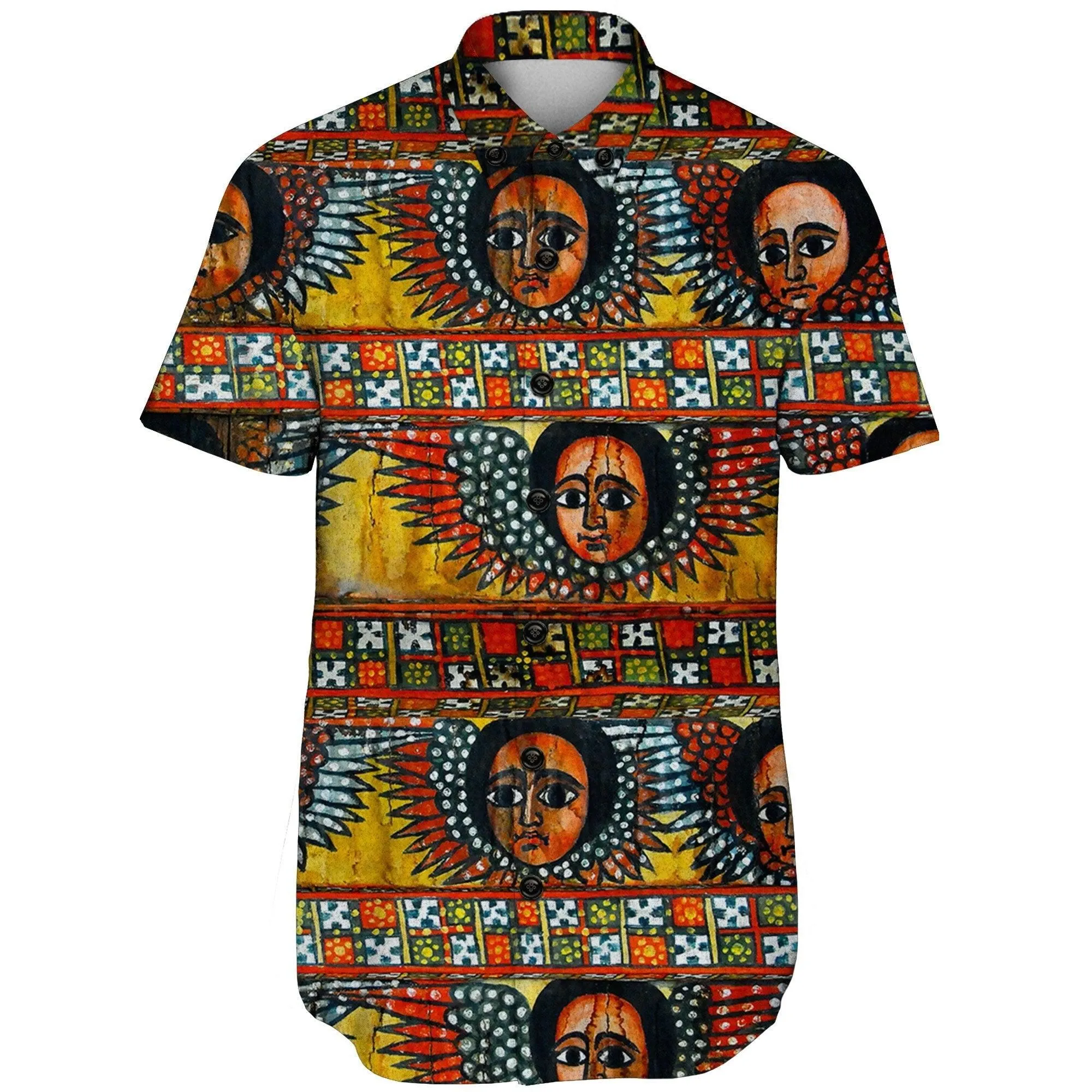 Ethiopia Short Sleeve Shirt Debre Birhan Selassie Church Pattern_1