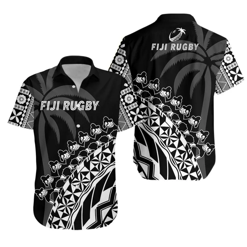 Fiji Rugby Hawaiian Shirt Fijian Cibi Dance Tapa Pattern Black Lt14_0