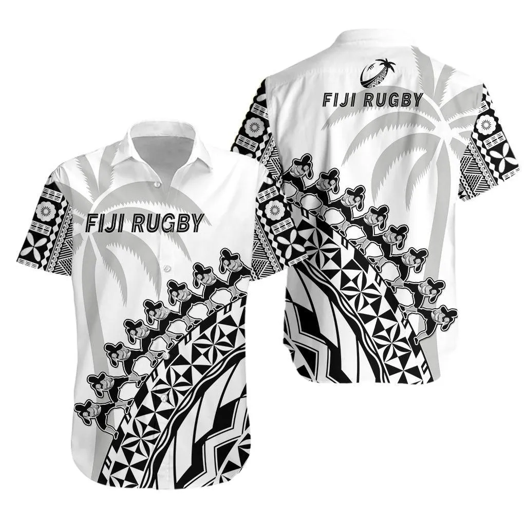 Fiji Rugby Hawaiian Shirt Fijian Cibi Dance Tapa Pattern White Lt14_0