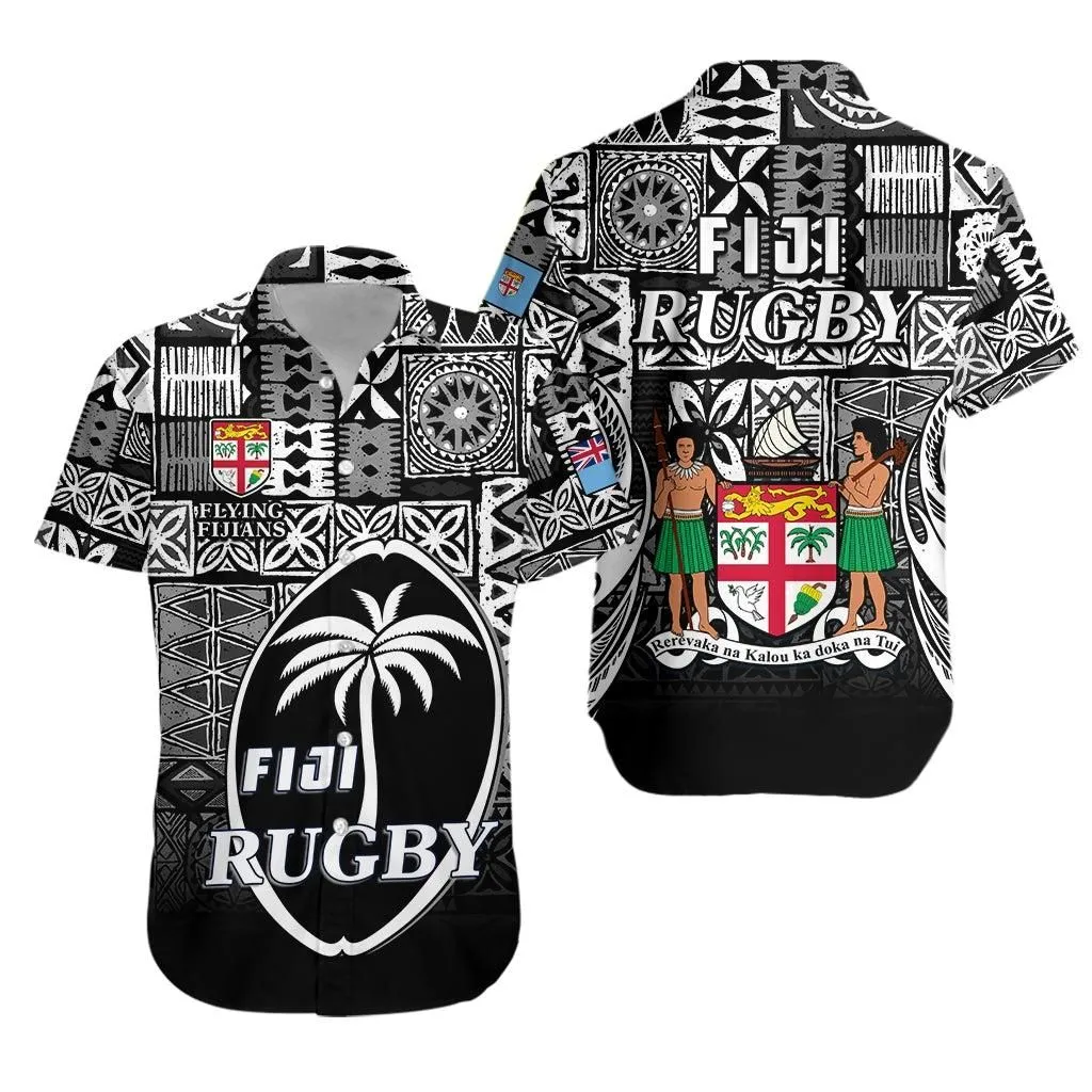 Fiji Rugby Hawaiian Shirt Flying Fijians Black Tapa Pattern Lt13_0