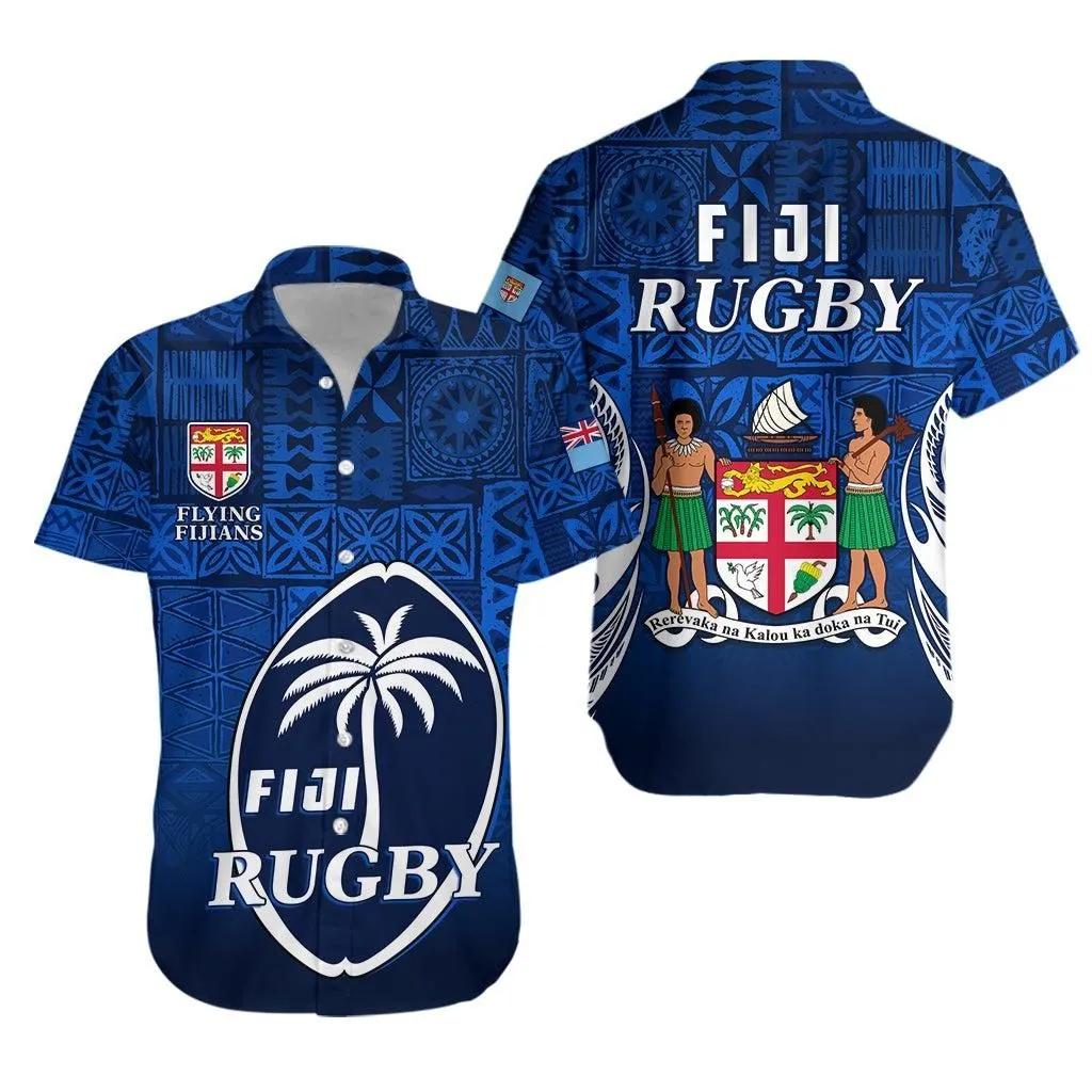 Fiji Rugby Hawaiian Shirt Flying Fijians Blue Tapa Pattern Lt13_0