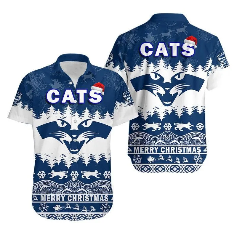 Geelong Cats Unique Winter Season Hawaiian Shirt Cats Merry Christmas Lt9_0