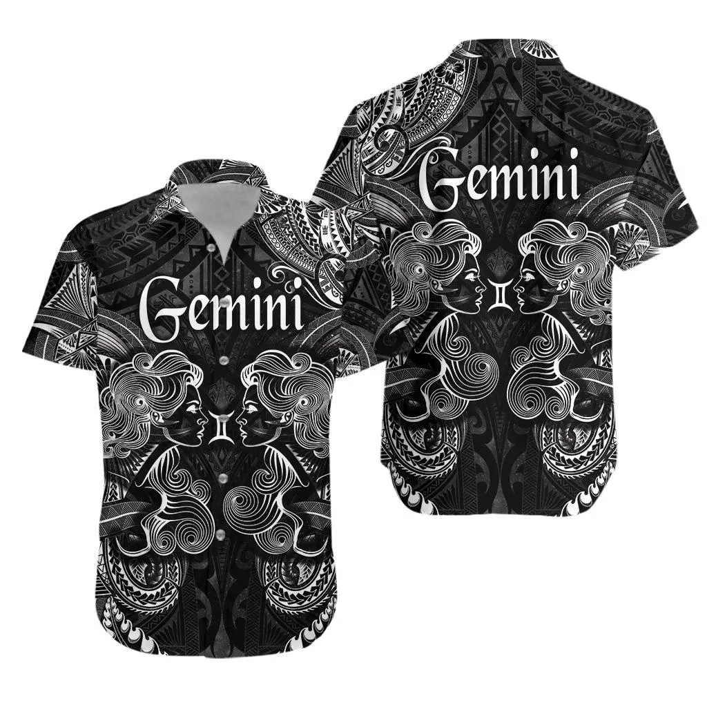 Gemini Zodiac Polynesian Hawaiian Shirt Unique Style   Black Lt8_1