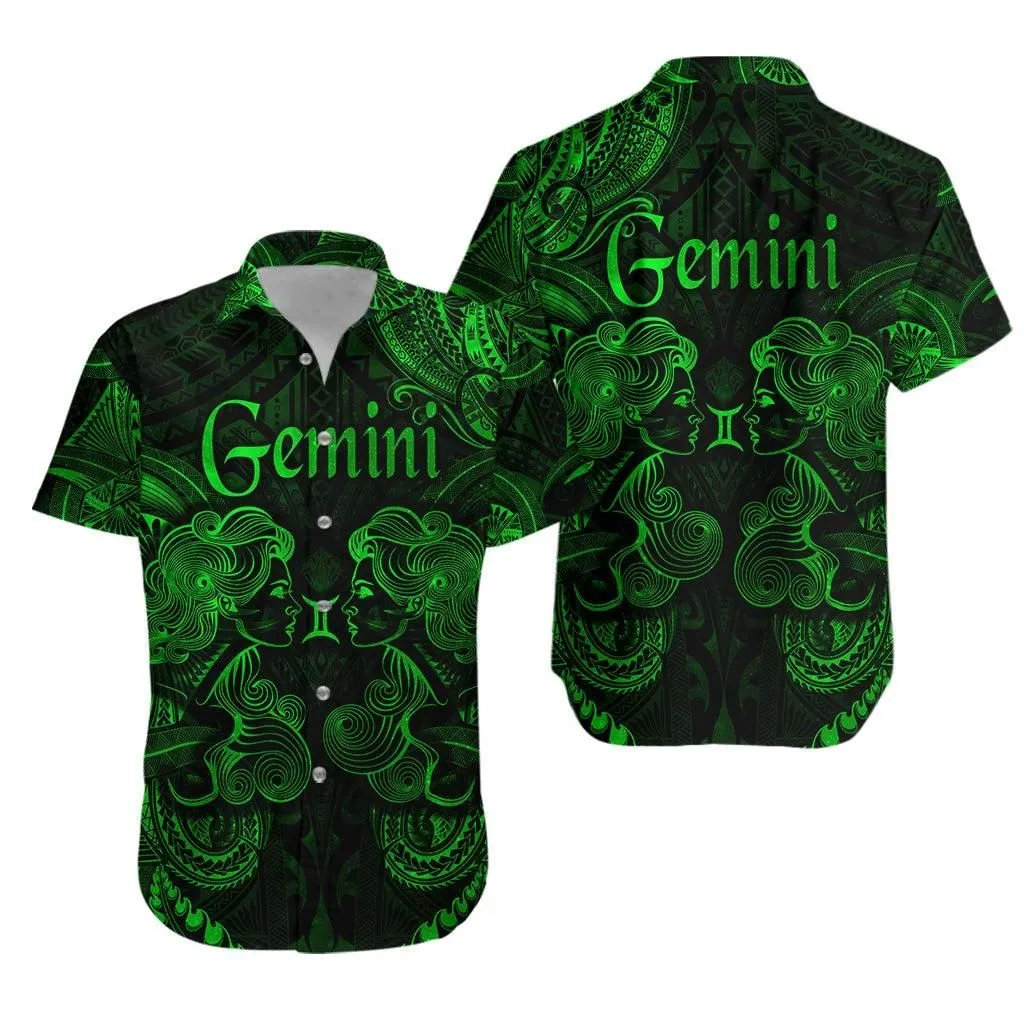 Gemini Zodiac Polynesian Hawaiian Shirt Unique Style   Green Lt8_1