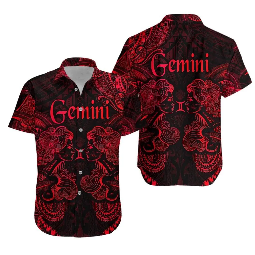 Gemini Zodiac Polynesian Hawaiian Shirt Unique Style   Red Lt8_1
