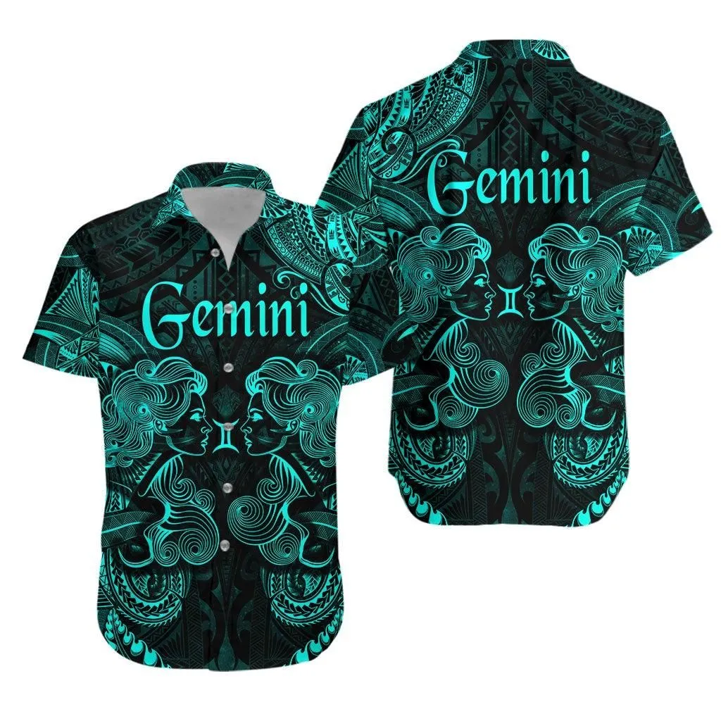 Gemini Zodiac Polynesian Hawaiian Shirt Unique Style   Turquoise Lt8_1