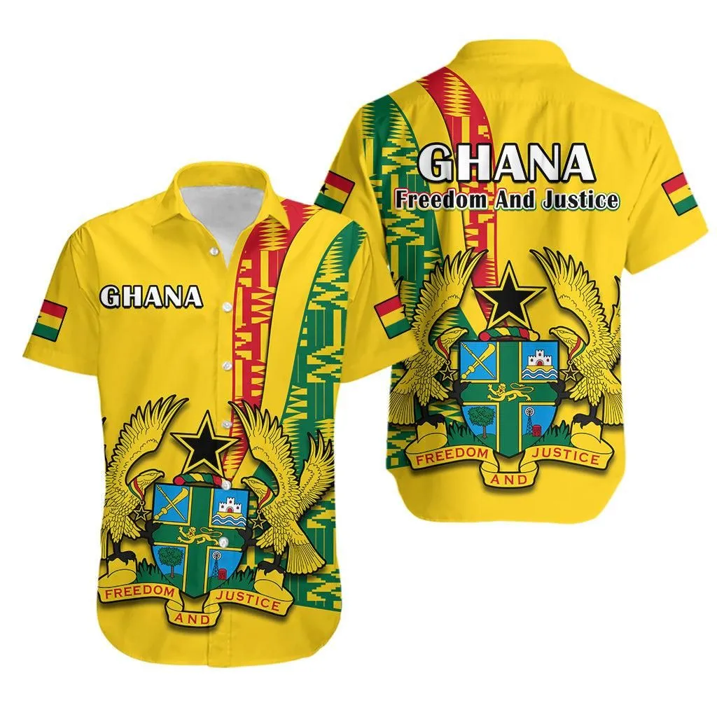 Ghana Hawaiian Shirt Ghanan Coat Of Arms Mix Kente Pattern Lt14_0