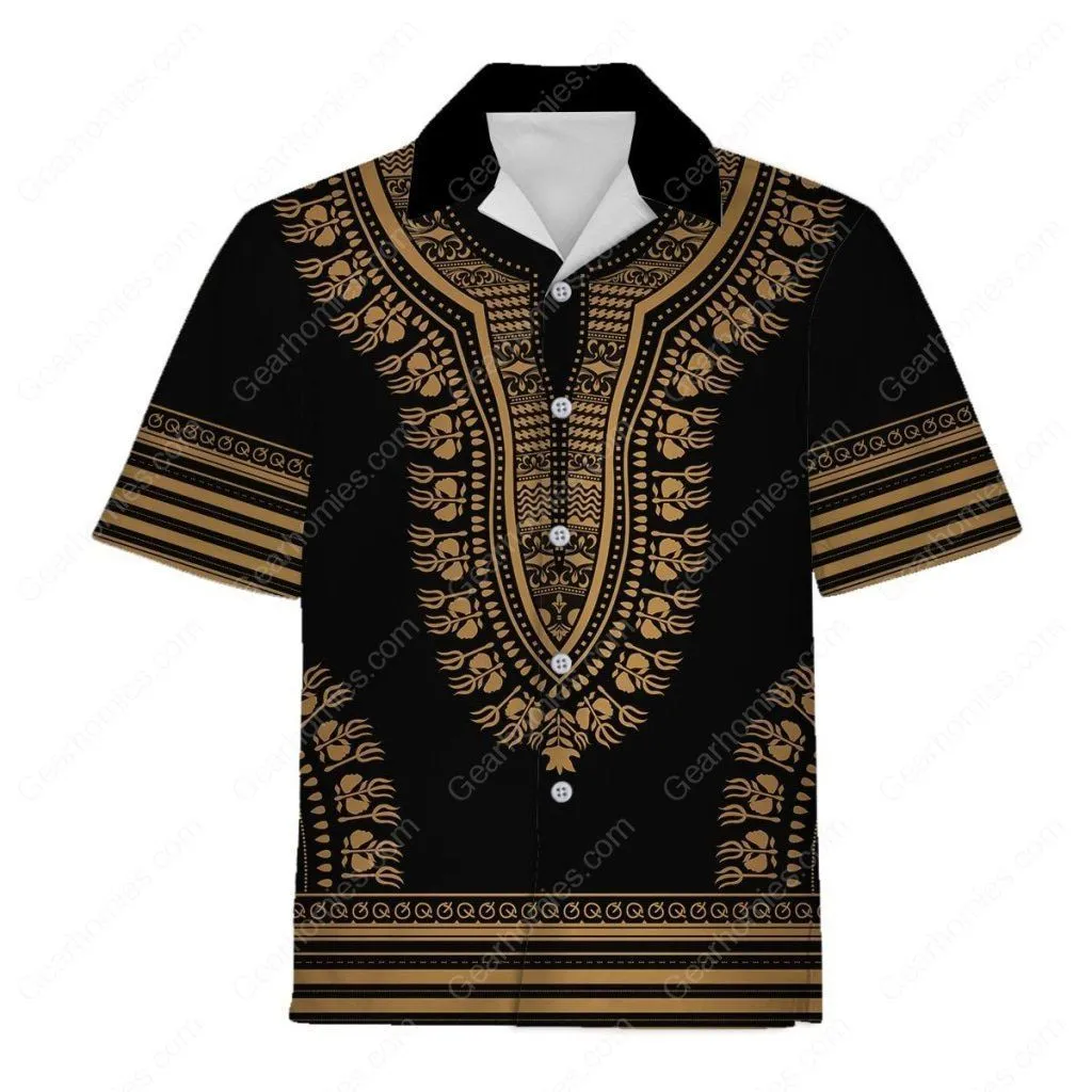Gold African Dashiki Hawaiian Shirt_0