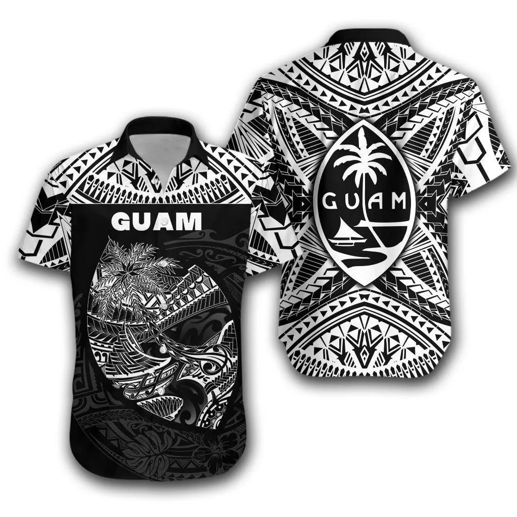 Guam Rugby Hawaiian Shirt Polynesian Patterns   Black Lt16_1