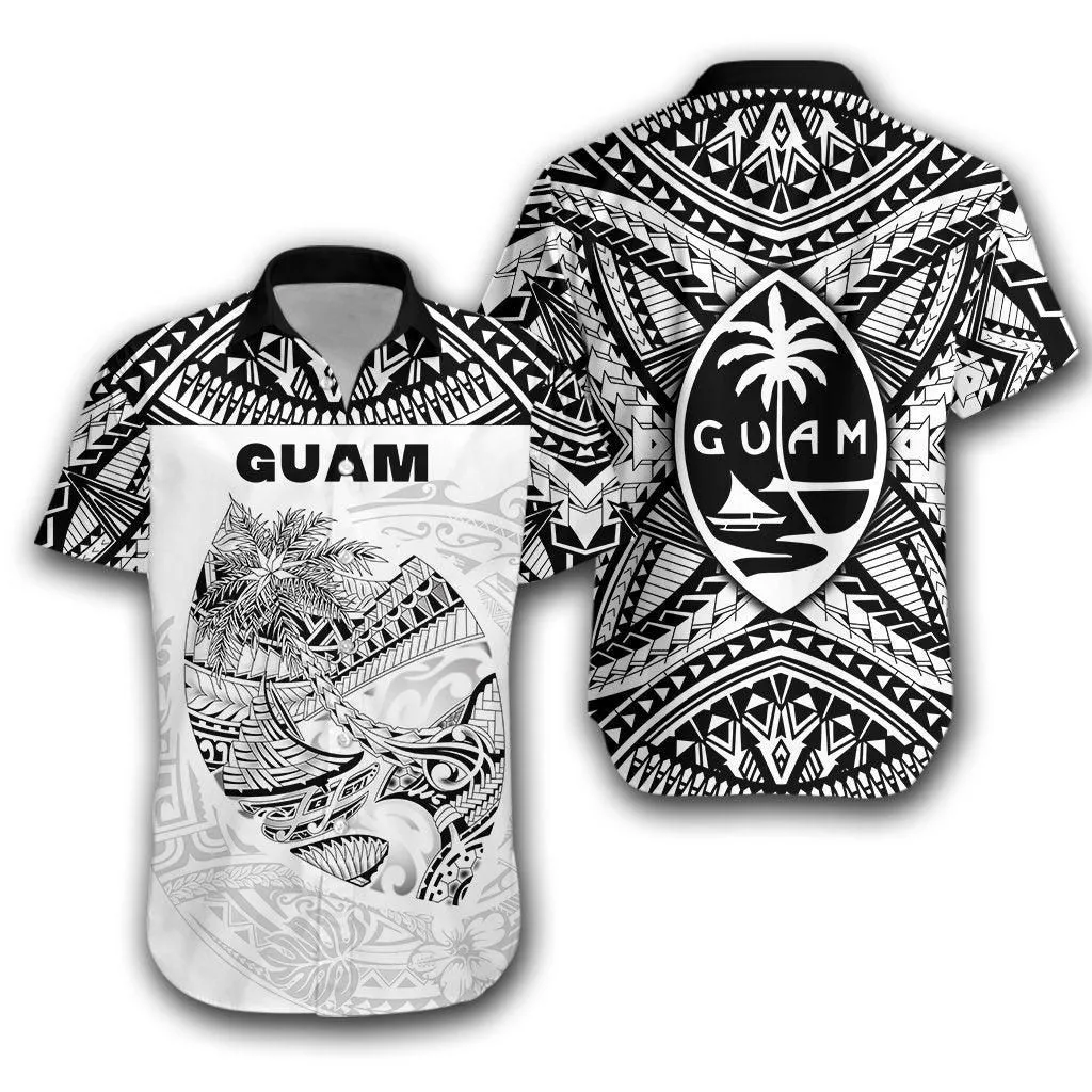 Guam Rugby Hawaiian Shirt Polynesian Patterns   White Lt16_1