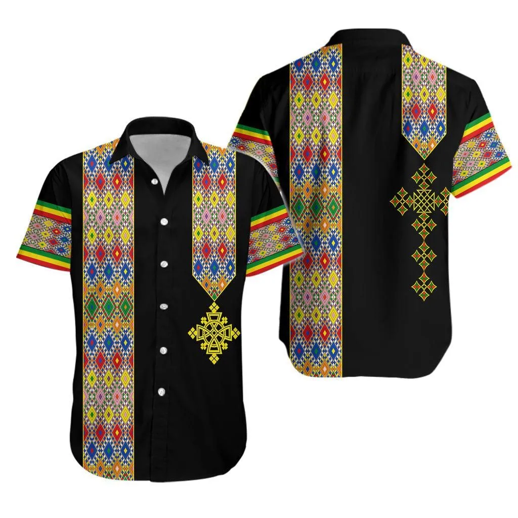 Habesha Tilet Pattern Hawaiian Shirt Ethiopia Emblem Lt7_0