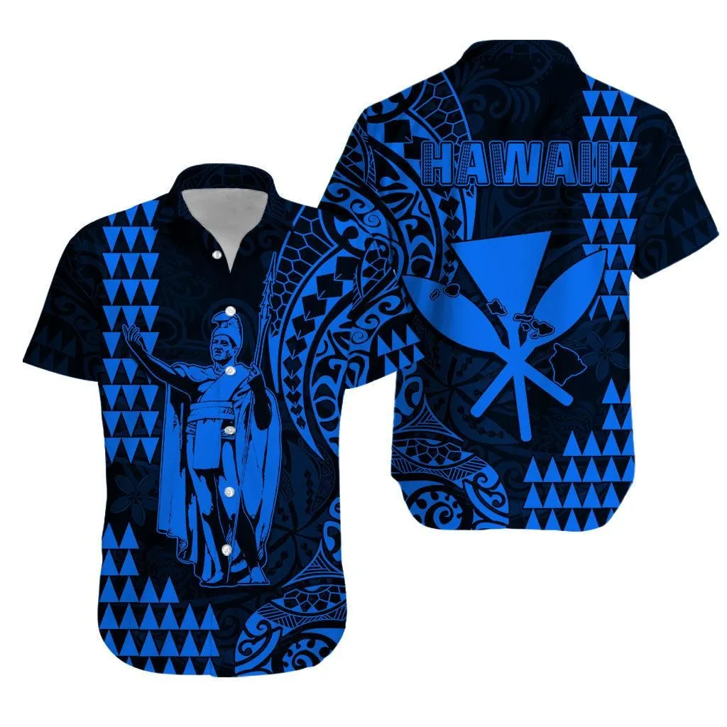 Hawaii Day Kakau Hawaiian Shirt Proud To Be Hawaiian Blue King Kamehameha And Kanaka Maoli Lt13_0