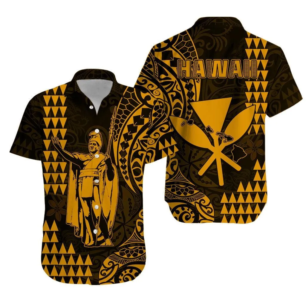 Hawaii Day Kakau Hawaiian Shirt Proud To Be Hawaiian Gold King Kamehameha And Kanaka Maoli Lt13_0