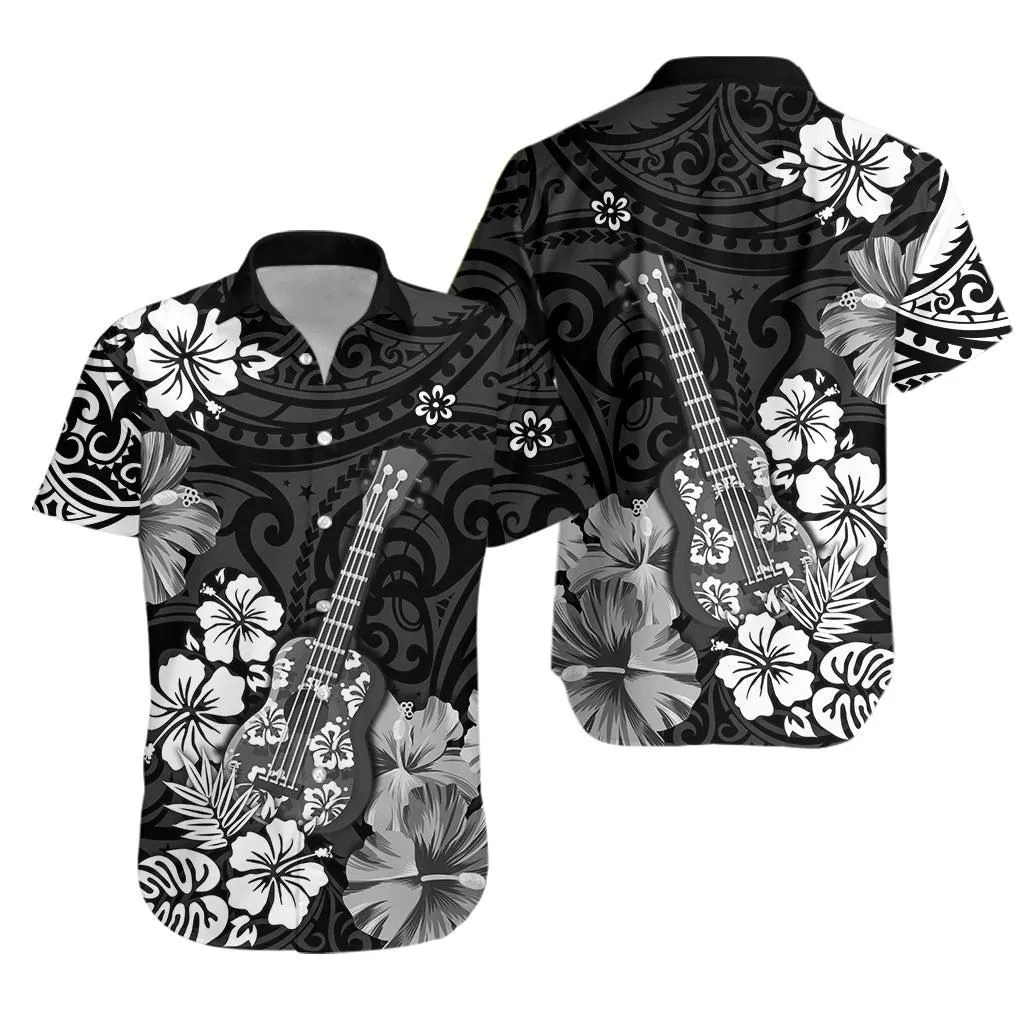 Hawaii Hawaiian Shirt Polynesia Black Ukulele Flowers Lt13_0