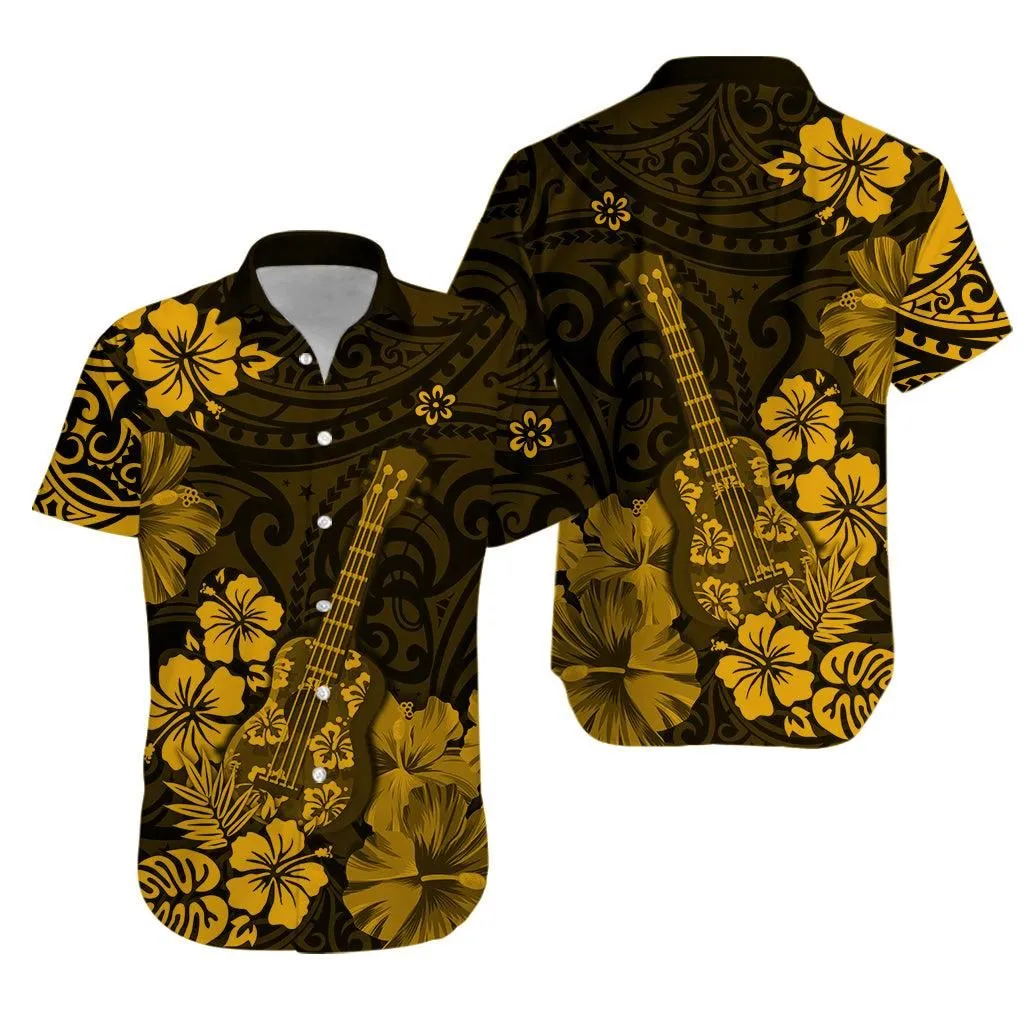 Hawaii Hawaiian Shirt Polynesia Gold Ukulele Flowers Lt13_0