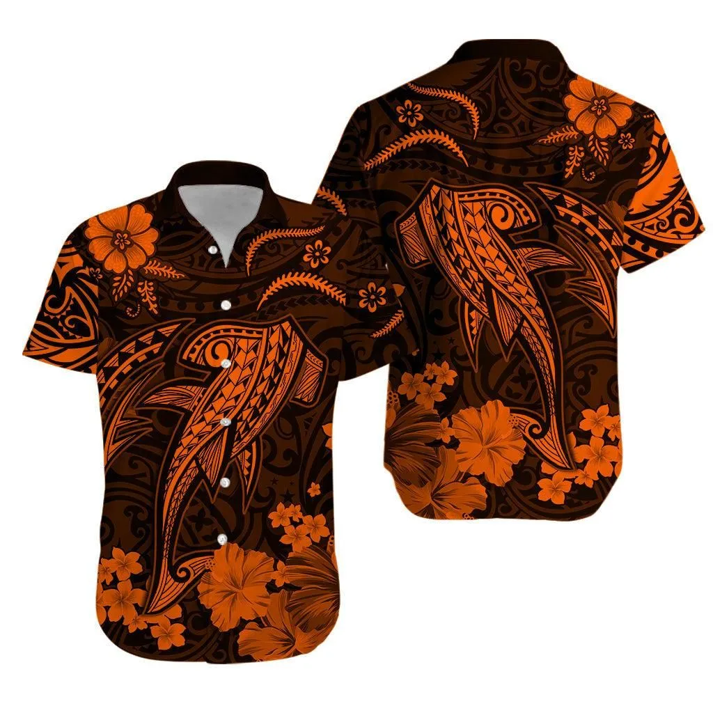 Hawaii Hawaiian Shirt Polynesia Orange Shark Lt13_0