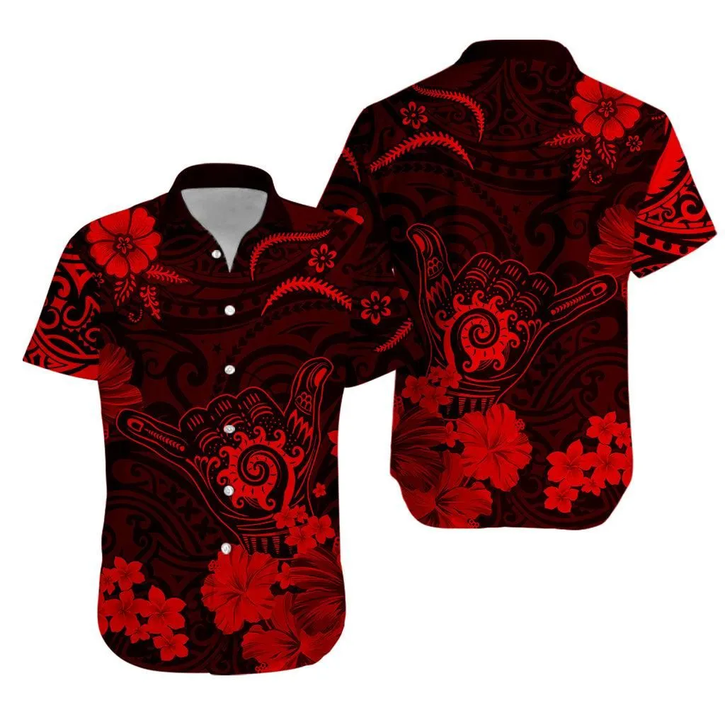 Hawaii Hawaiian Shirt Polynesia Red Cool Shaka Sign Lt13_0