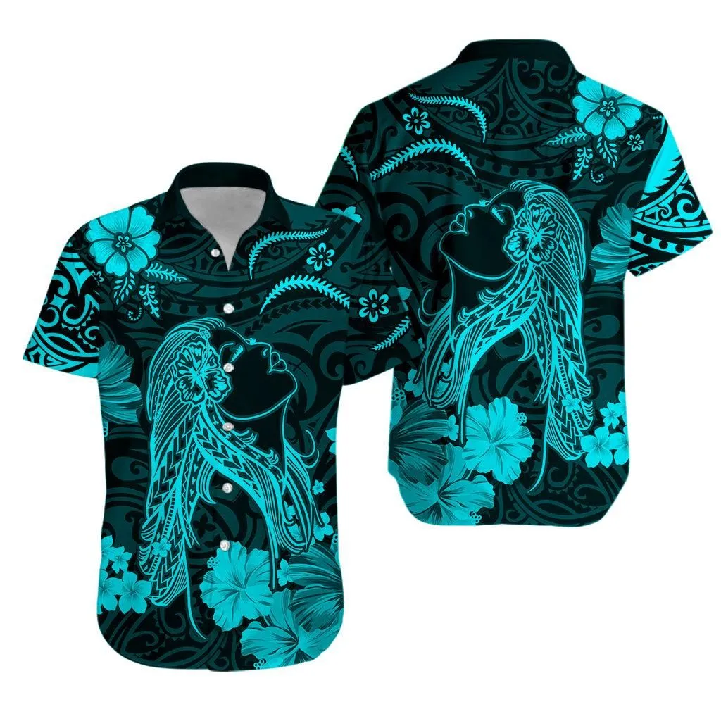 Hawaii Hawaiian Shirt Polynesia Turquoise Beautiful Hula Girl Lt13_0