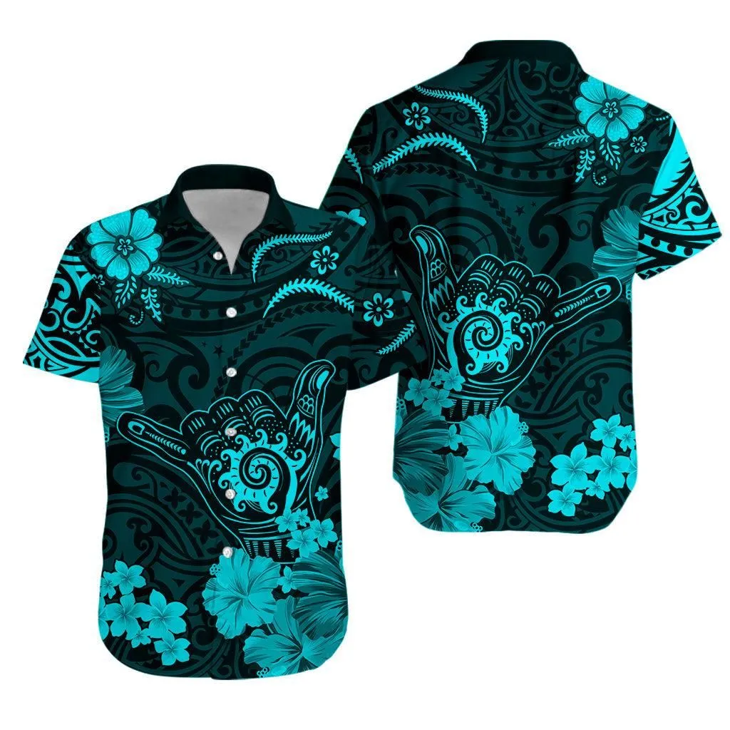 Hawaii Hawaiian Shirt Polynesia Turquoise Cool Shaka Sign Lt13_0