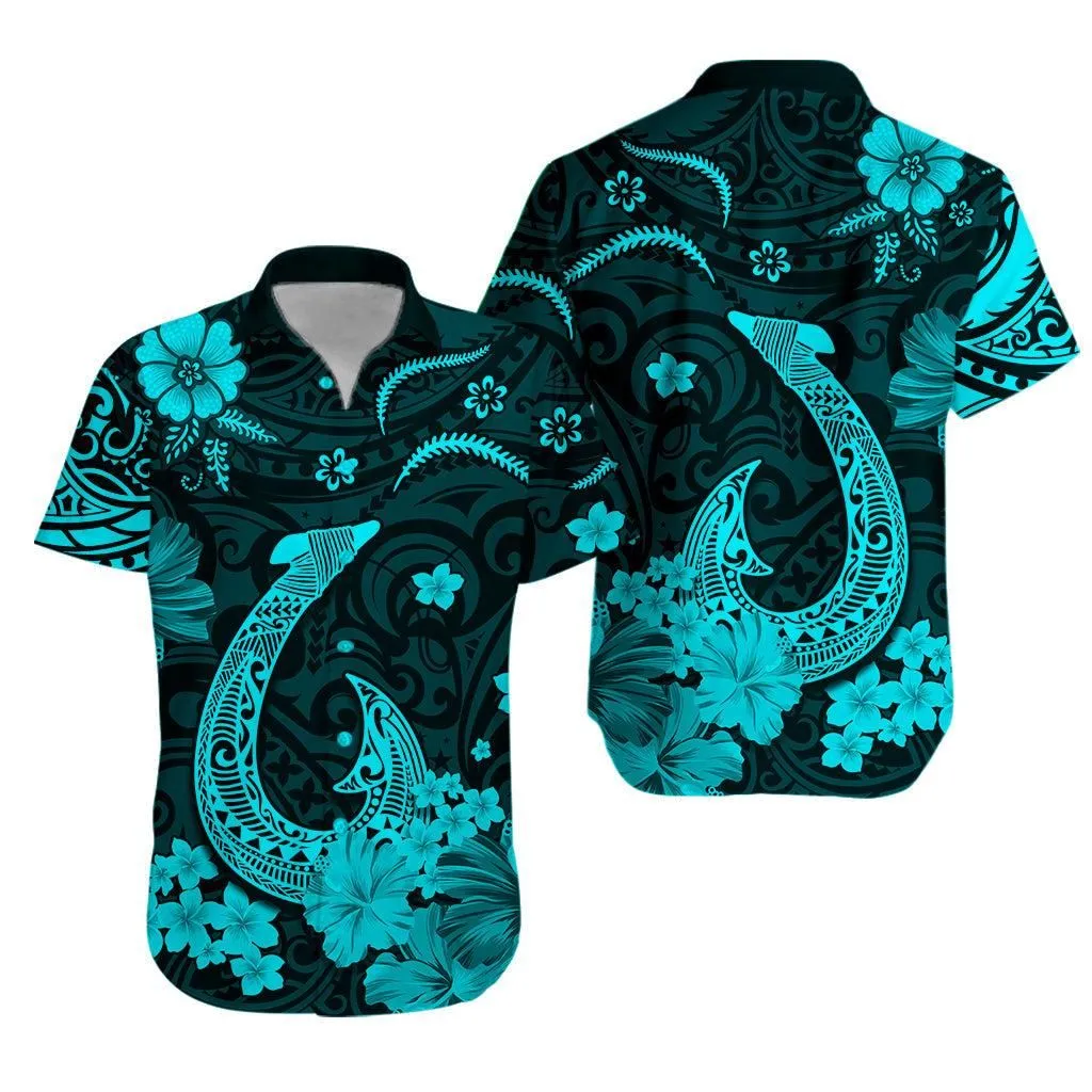 Hawaii Hawaiian Shirt Polynesia Turquoise Fish Hook Lt13_0