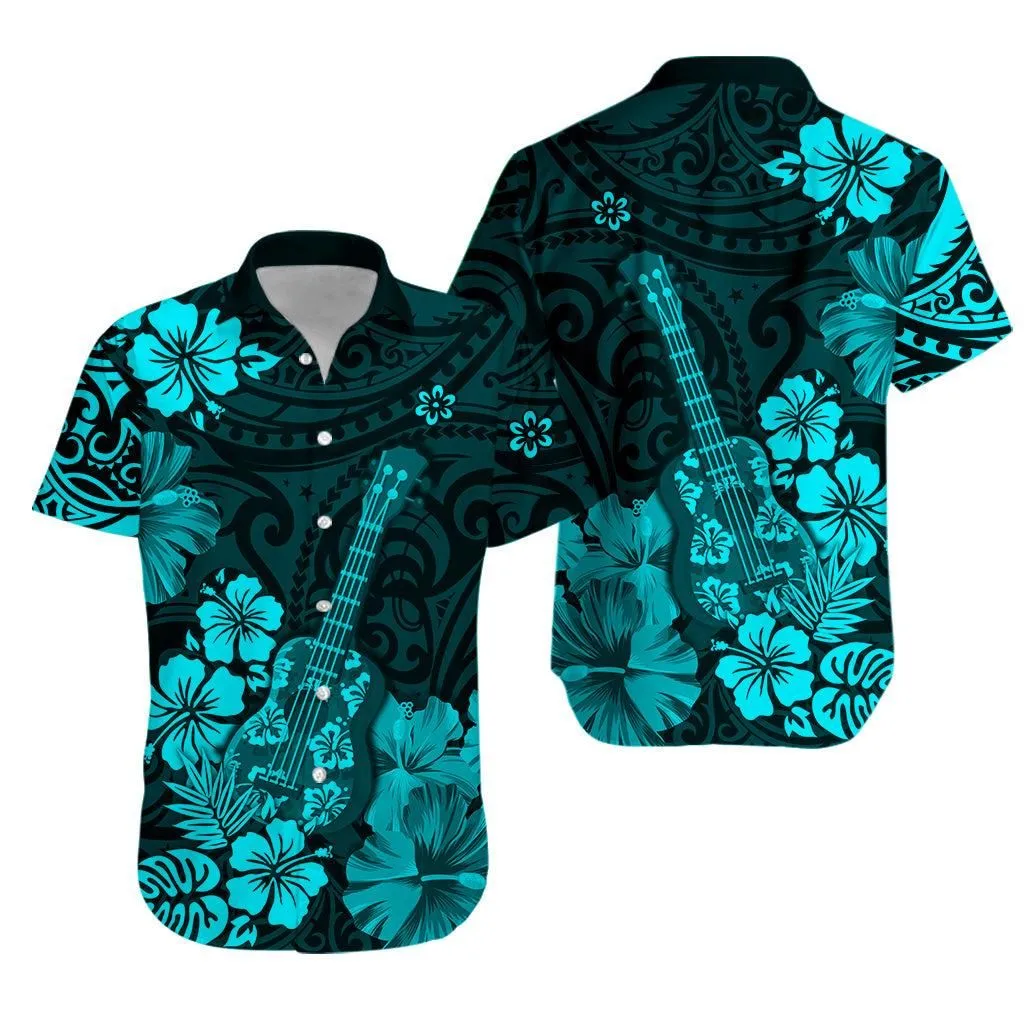 Hawaii Hawaiian Shirt Polynesia Turquoise Ukulele Flowers Lt13_0