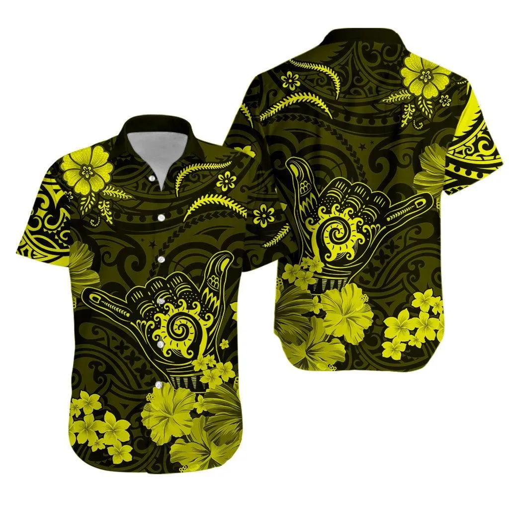 Hawaii Hawaiian Shirt Polynesia Yellow Cool Shaka Sign Lt13_0