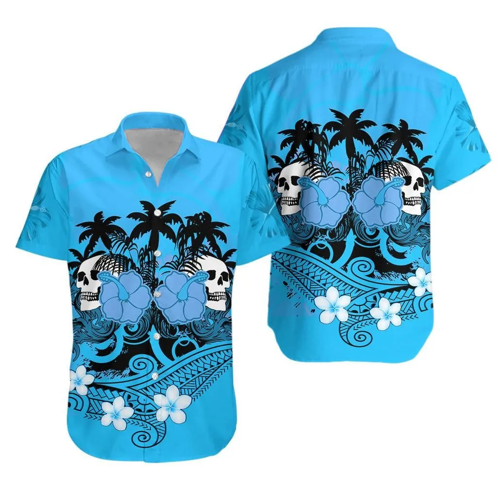 Hawaii Skull Hawaiian Shirt Mysterious Polynesia And Blue Flowers Lt13_0