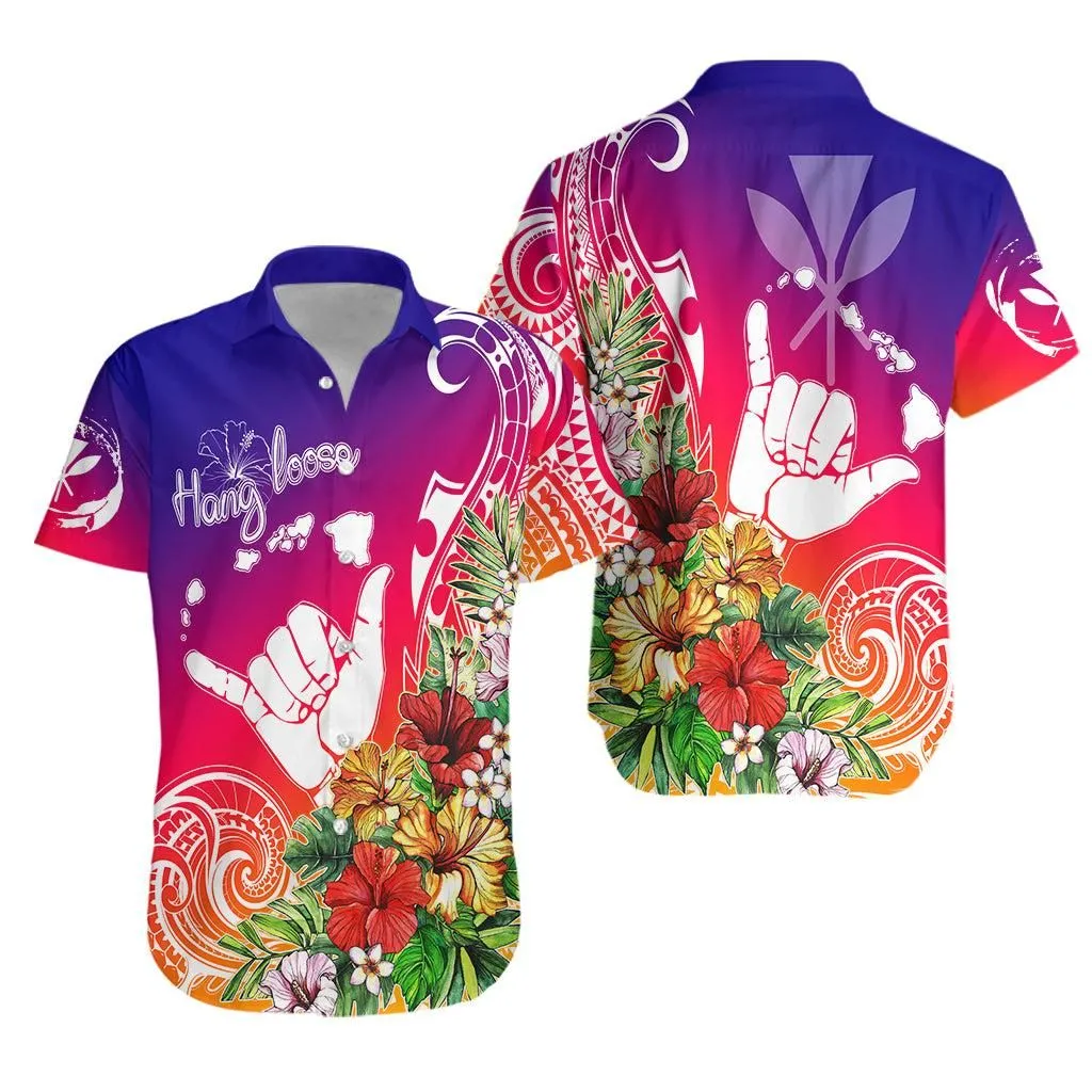 Hawaii Sunset With Hibiscus Hawaiian Shirt Shaka Hang Loose Lt7_0