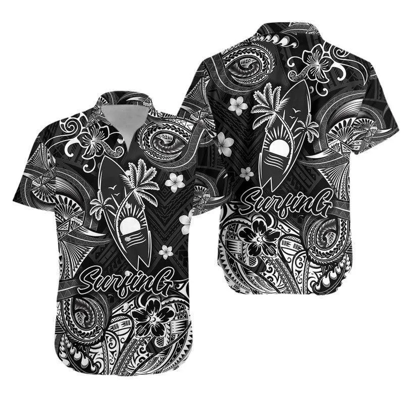 Hawaii Surfing Polynesian Combo Dress And Hawaiian Shirt Matching Couples Outfit Unique Style   Black Lt8_0