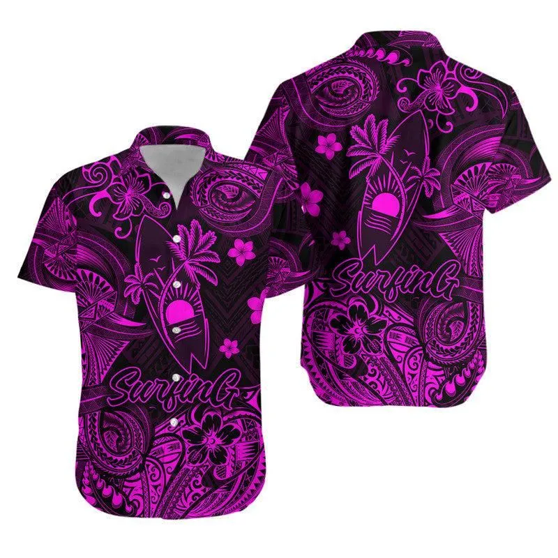 Hawaii Surfing Polynesian Combo Dress And Hawaiian Shirt Matching Couples Outfit Unique Style   Pink Lt8_0