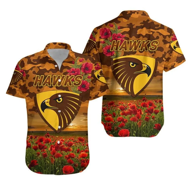 Hawthorn Hawks Anzac Hawaiian Shirt Poppy Vibes Lt8_1