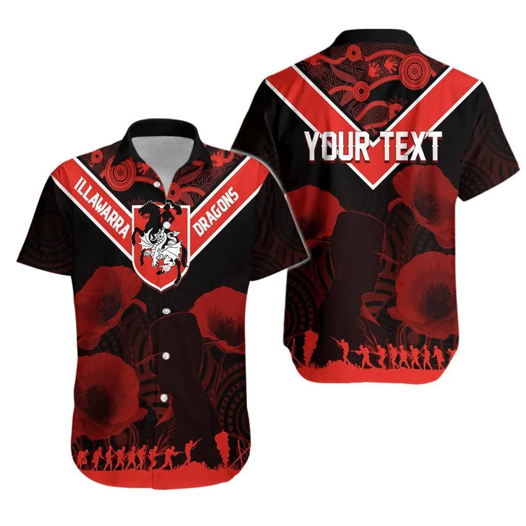 Illawarra Dragons Rugby Personalised Hawaiian Shirt Anzac Day Red Poppies Lt7_0