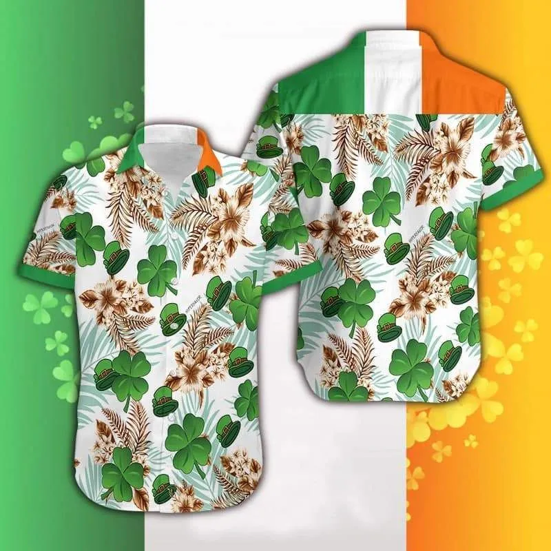 Irish Pride Shamrock St Patrick White Green Hawaiian Shirts_1