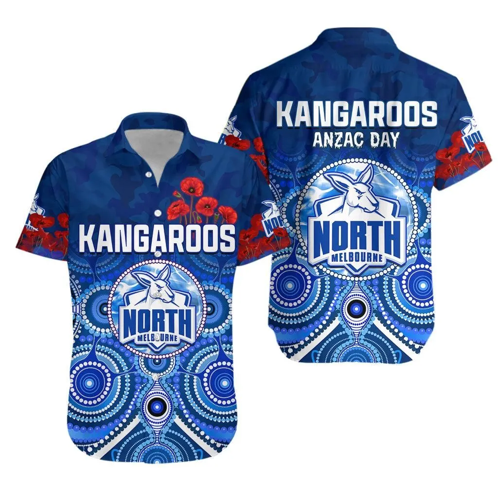Kangaroos Anzac 2022 Hawaiian Shirt North Melbourne Football Aboriginal Poppy Flowers Lt13_0