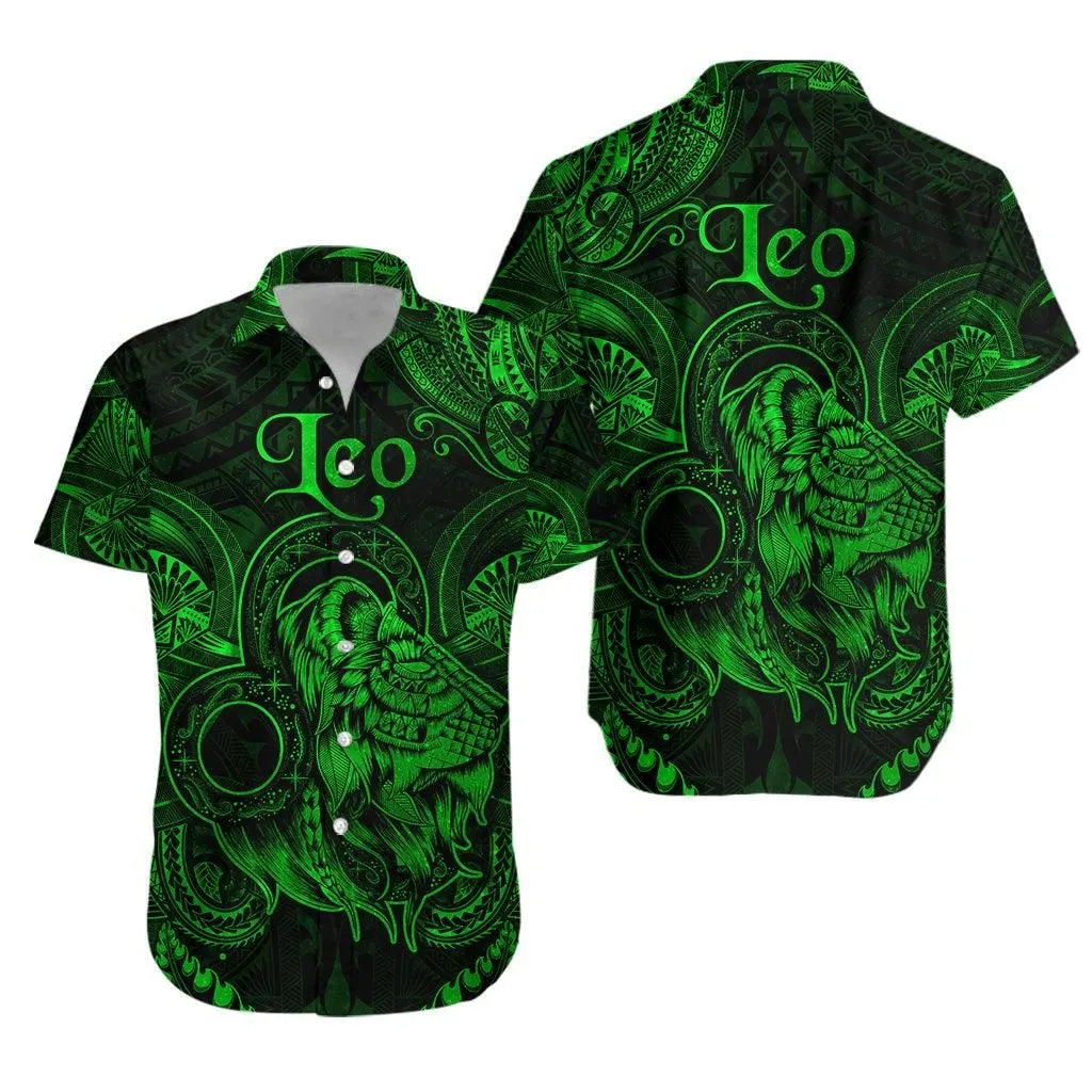 Leo Zodiac Polynesian Hawaiian Shirt Unique Style   Green Lt8_1