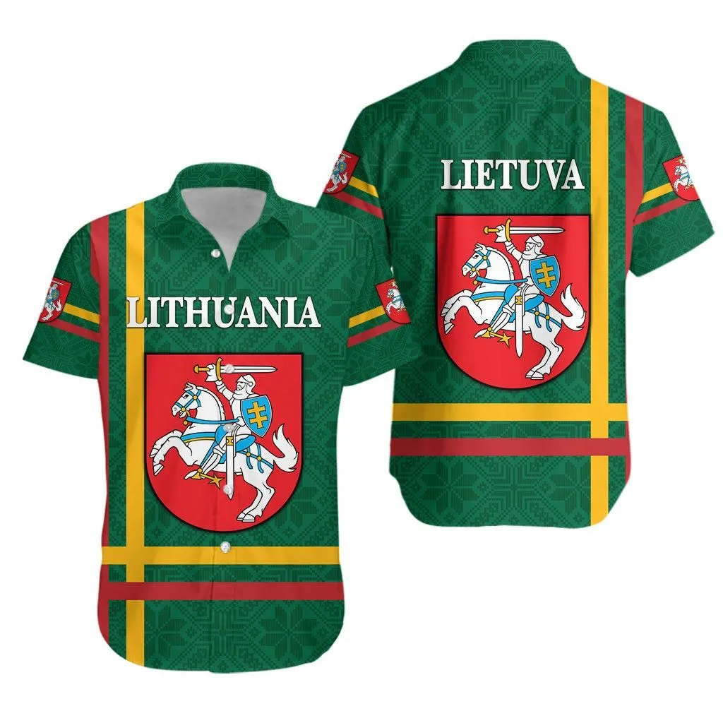 Lithuania Hawaiian Shirt Coat Of Arms Lietuva Flag Style   Green Lt8_1