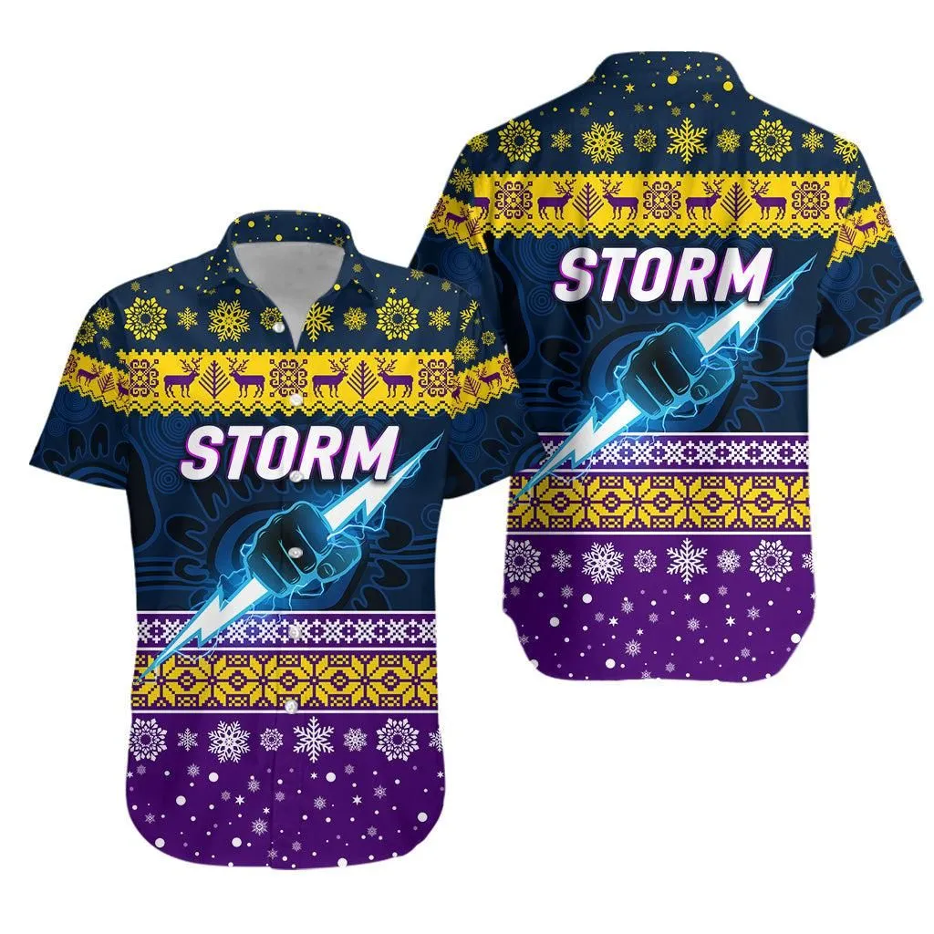 Melbourne Storm Hawaiian Shirt Christmas Simple Style   Navy Lt8_1