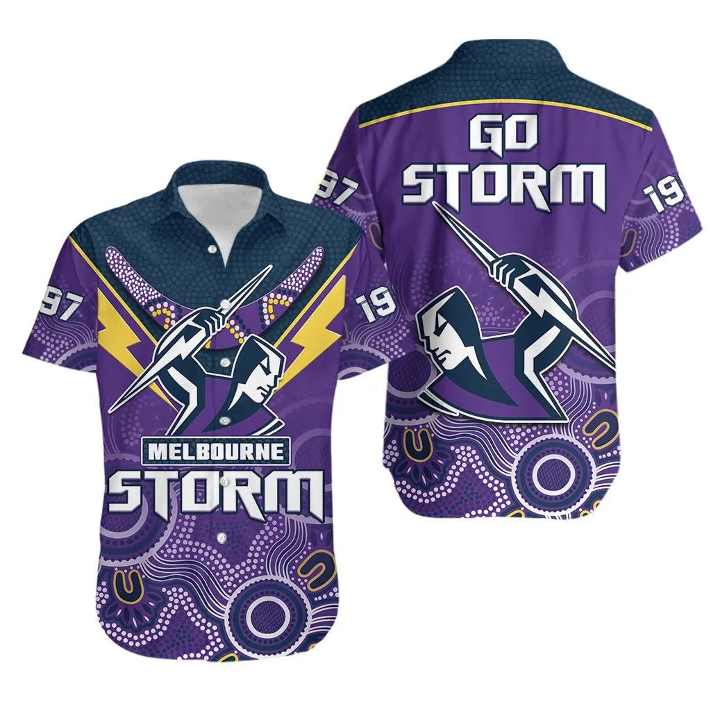 Melbourne Storm Rugby Hawaiian Shirt Indigenous Boomerang Gradient Style Lt14_0