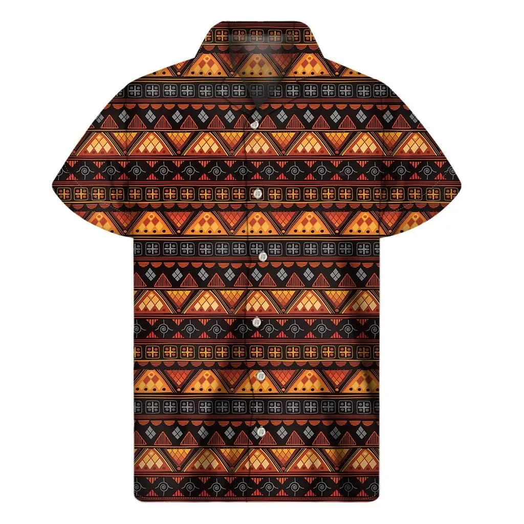 Native Tribal African Pattern Print Mens Short Sleeve Shirt_1