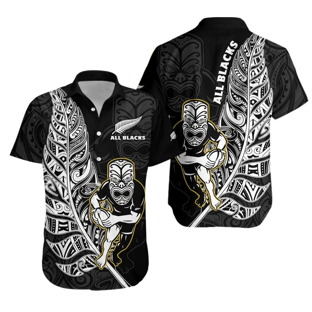 New Zealand 2022 Rugby Hawaiian Shirt All Black Silver Fern Maori Pattern Version Black Lt14_0