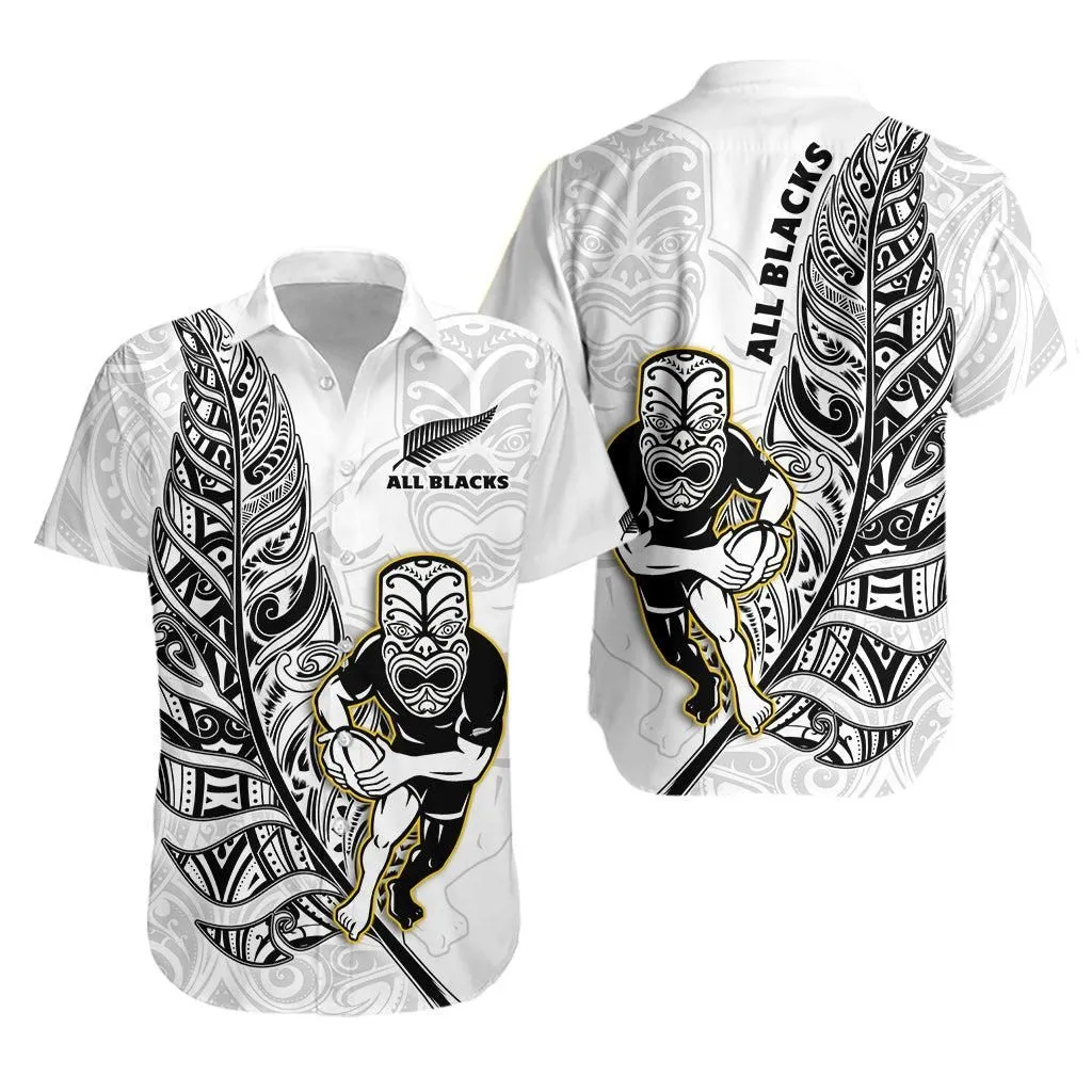New Zealand 2022 Rugby Hawaiian Shirt All Black Silver Fern Maori Pattern Version White Lt14_0
