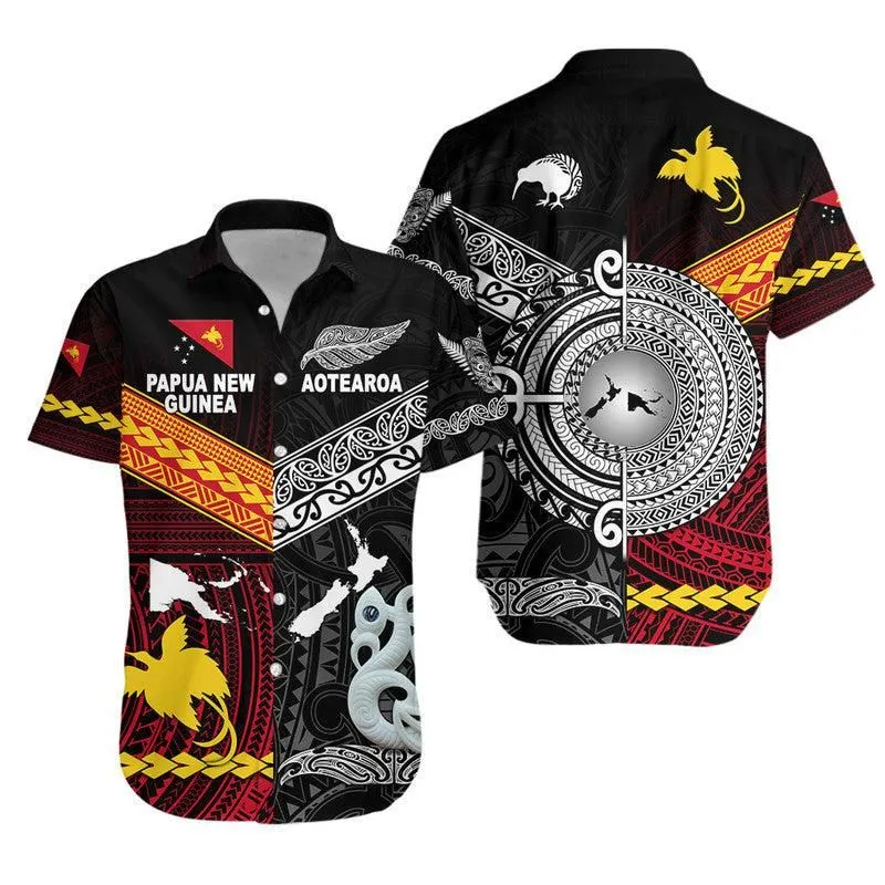New Zealand And Papua New Guinea Hawaiian Shirt Together Black Lt8_0