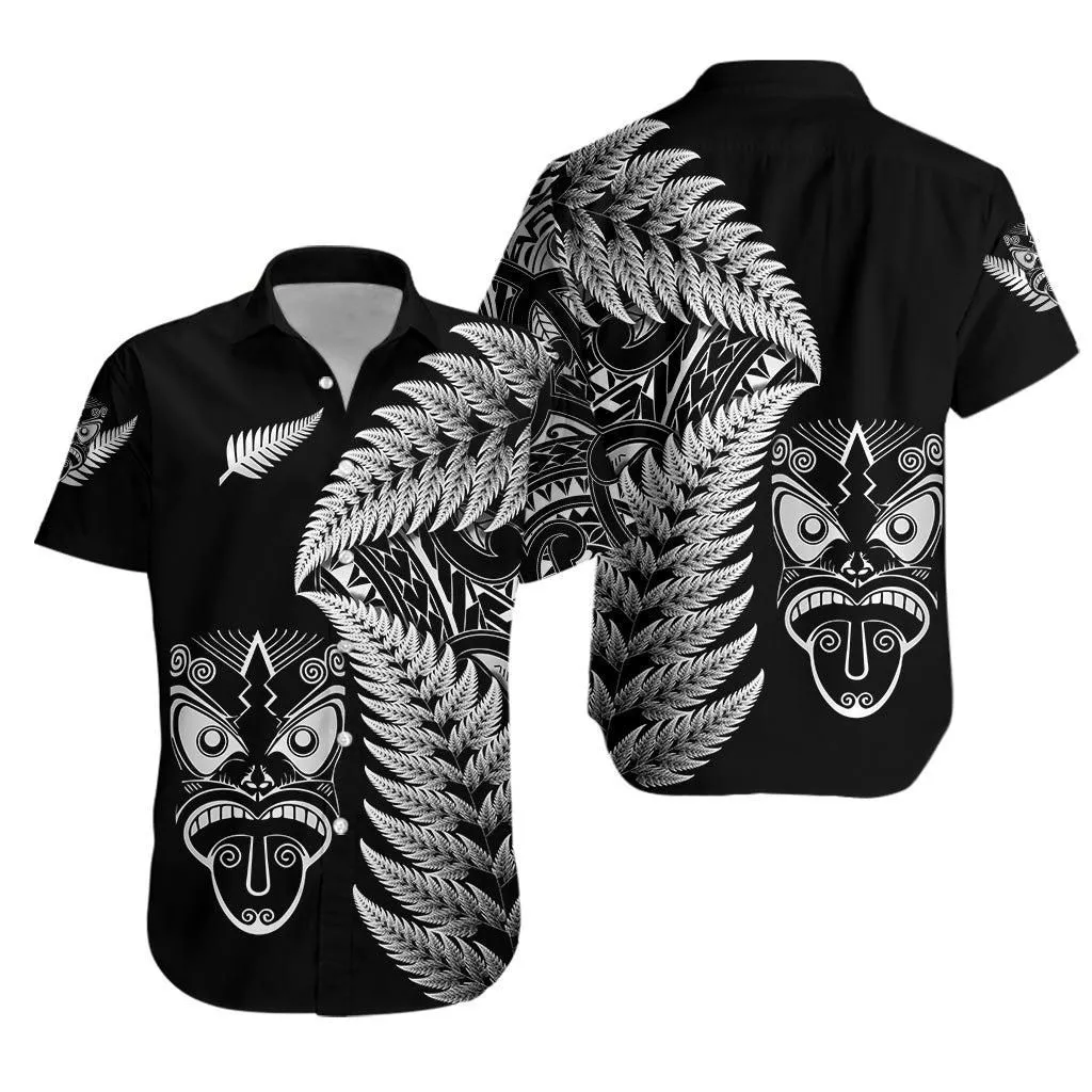 New Zealand Haka Rugby Maori Hawaiian Shirt Silver Fern Vibes Black Lt8_1
