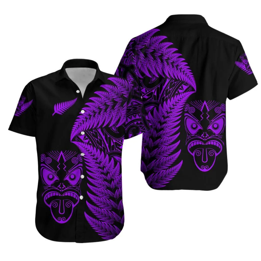 New Zealand Haka Rugby Maori Hawaiian Shirt Silver Fern Vibes   Purple Lt8_1