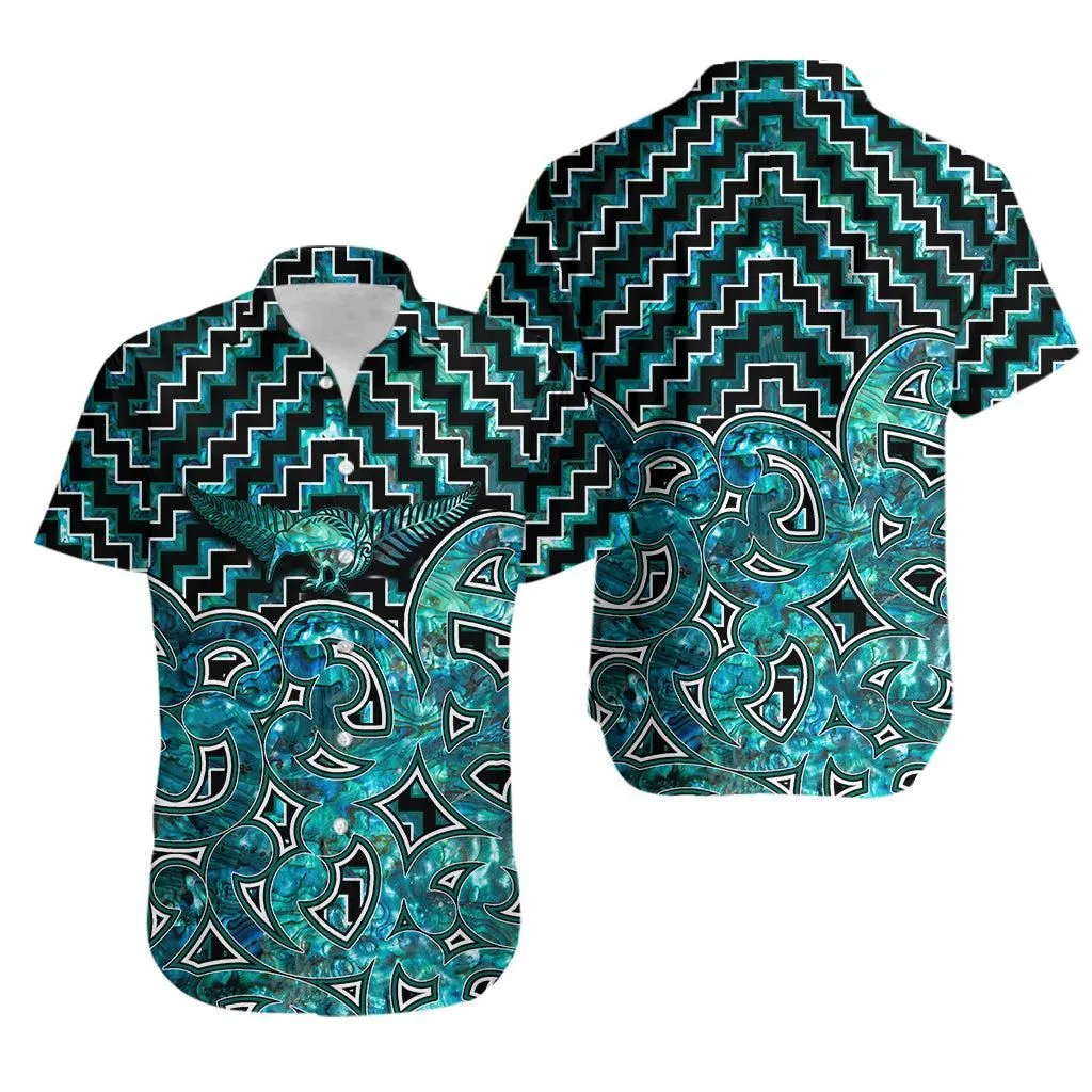 New Zealand Hawaiian Shirt Maori Graphic Tee Patterns Paua Shell Lt6_1